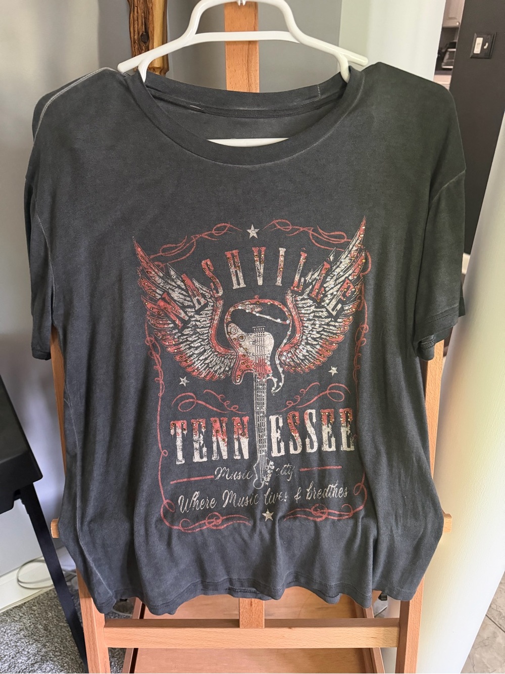 Nashville Tennessee Black Washed Graphic Vintage Style Tee